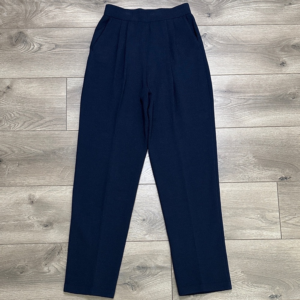 St. John Basics Santana High Rise Pleated Trousers Navy‎ Blue Pants Size 2